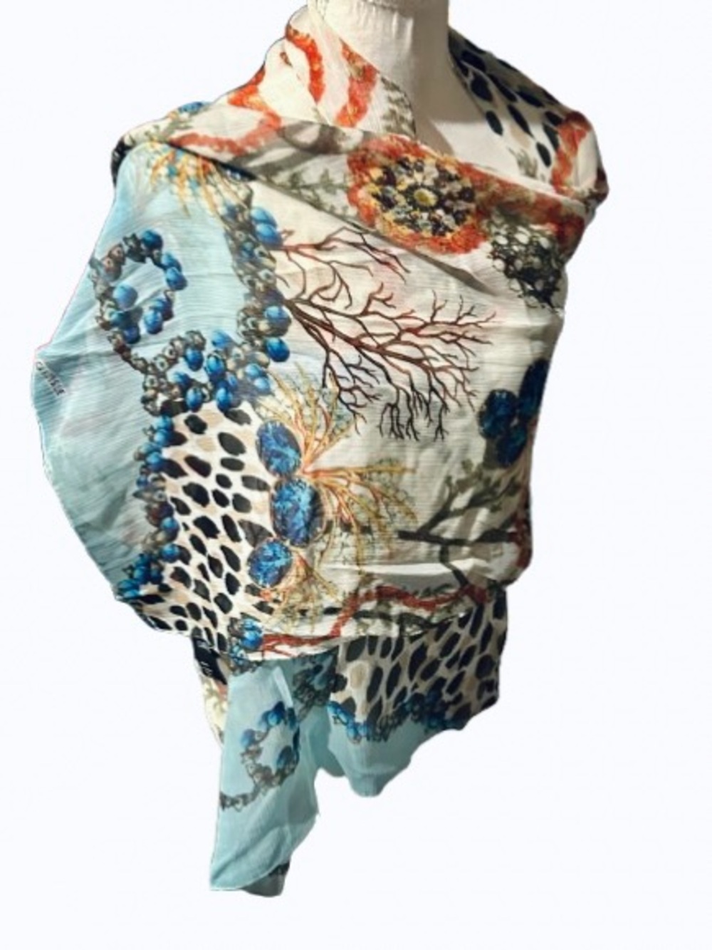 100% Silk Ocean Coral Scarf CARLISLE Sea Nature Designer Sheer Wrap Shawl